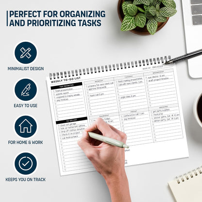 Weekly Planner Pad: To Do List Desk Notepad with Multiple Sections - 8.5x11" 52 Sheets - Undated Tear Off Notebook Calendar - Habit Planning Tracker, Task Goal Checklist Organizer - Agenda Plan Pad