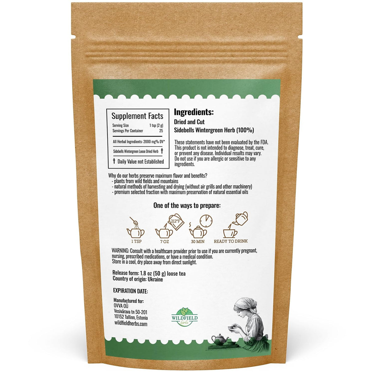 24 Bags Dried Cut Sidebells Wintergreen Herb Tea (Orthilia Secunda) - 24 Count 1.5g Tea Bags One-Sided Wintergreen Orthilia (Peralito)