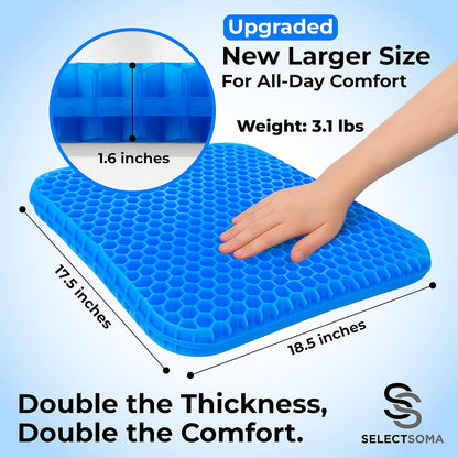 SelectSoma Double-Thick Gel Seat Cushion for Long Sitting Pressure Relief for Back, Sciatica, Coccyx, Tailbone Pain - Cushion for Airplane Travel, Office Chair, Wheelchair, Car & Truck - Egg Seat Pad