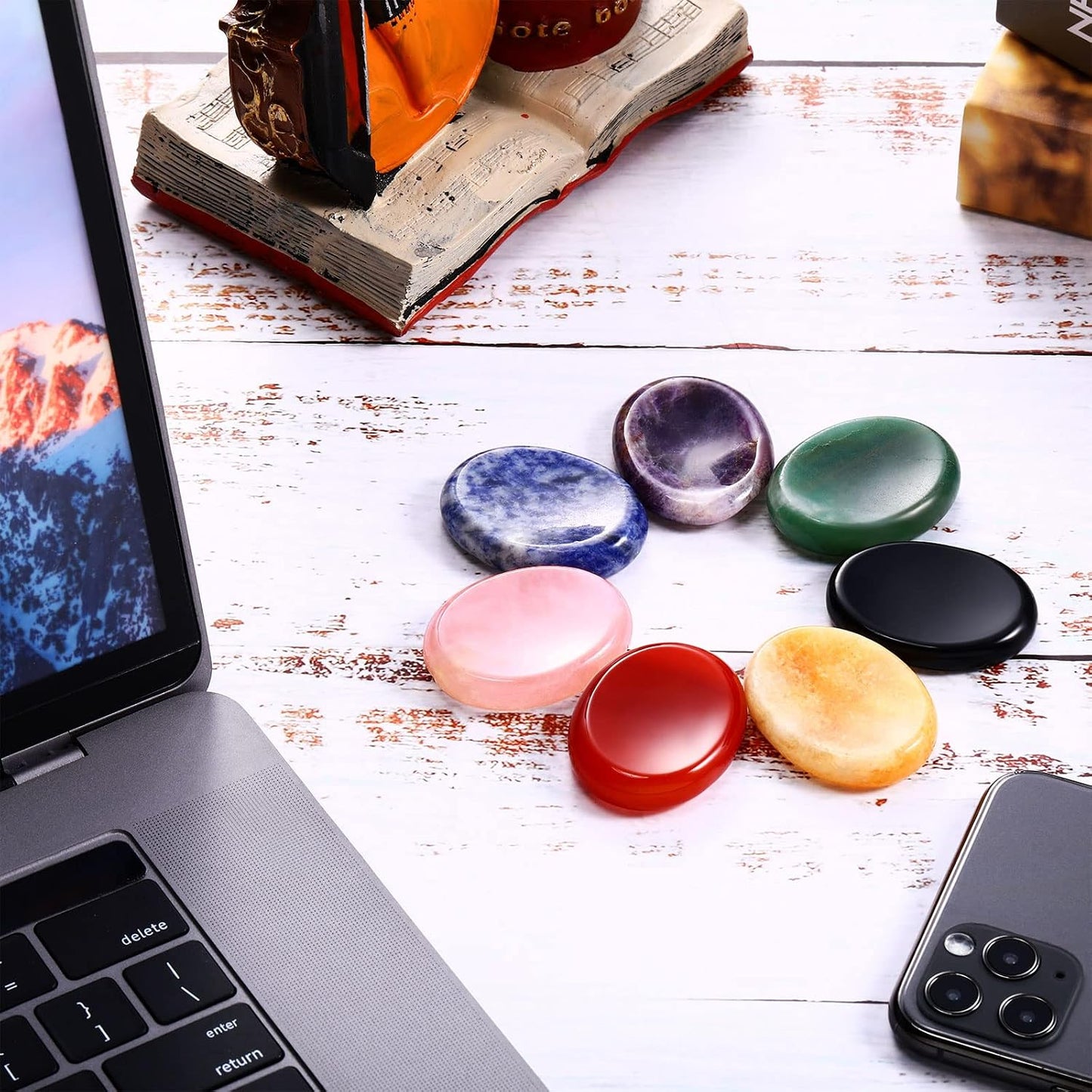 BBTO 12-Piece Worry Stones - Black Obsidian Crystal Thumb Stones for Stress Relief Meditation