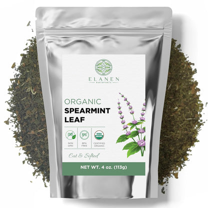 Organic Spearmint Leaves 4 oz. (113g), USDA Certified Organic Spearmint Tea Dried Loose Leaf, Dry Mint, Cut & Sifted