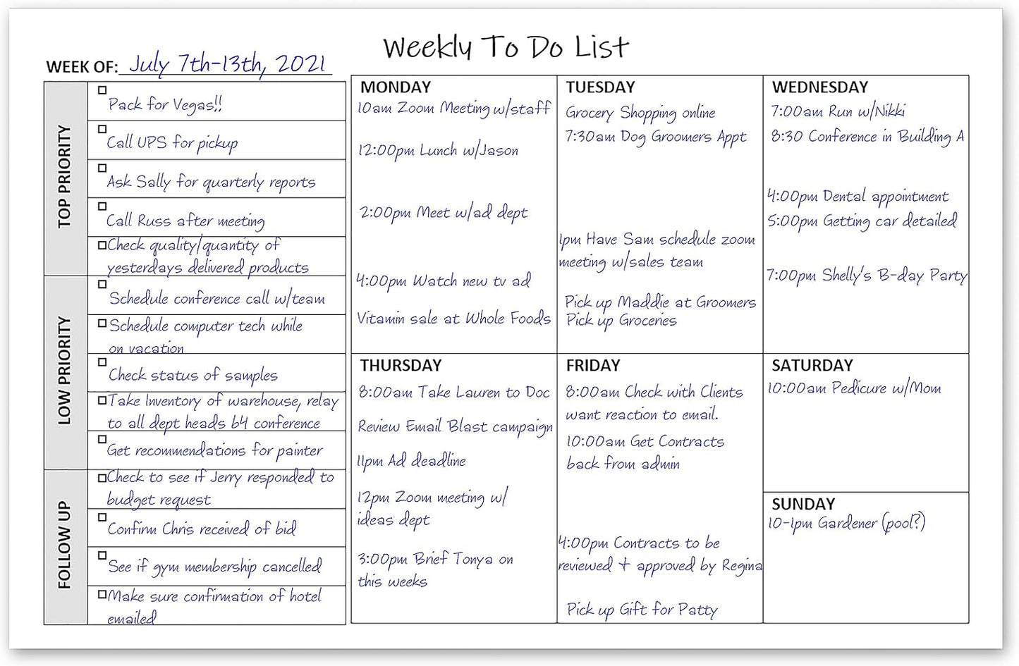Life Charge Weekly Planner Notepad for Work & Home, Weekly To Do List Pad with Daily Checklist, Priority & Notes, 60 Pages, 8.5 x 11 Letter, Landscape