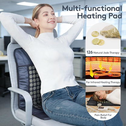 UTK Upgrade Far Infrared Heating Pad for Back, 5X Deeper Pain Relief Pure Jade Heating Pad with 153 Natural Jades, Hotter to 159℉, Weighted Electric Mat with Larger Heat Area, 4H Auto-Off, 31"x 21"