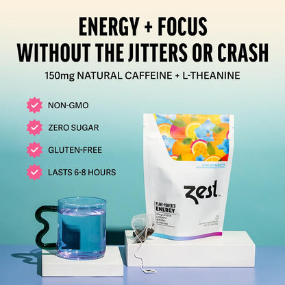 Zest Energy Tea Bags – Blue Lady Passion Fruit Black Tea – High Caffeine Tea for Morning Energy, Focus & Clarity – Natural Caffeinated Tea with 150mg Caffeine – 20Ct Pack – Non-GMO & Keto Friendly
