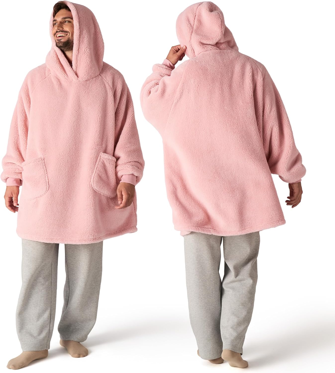 Bedsure Wearable Blanket Hoodies, Blanket Hoodie as Mothers Day Birthday Gifts for Mom Women, Warm Cozy Soft Sweatshirt Hooded Blankets for Women Men Adults, Grey, Standard