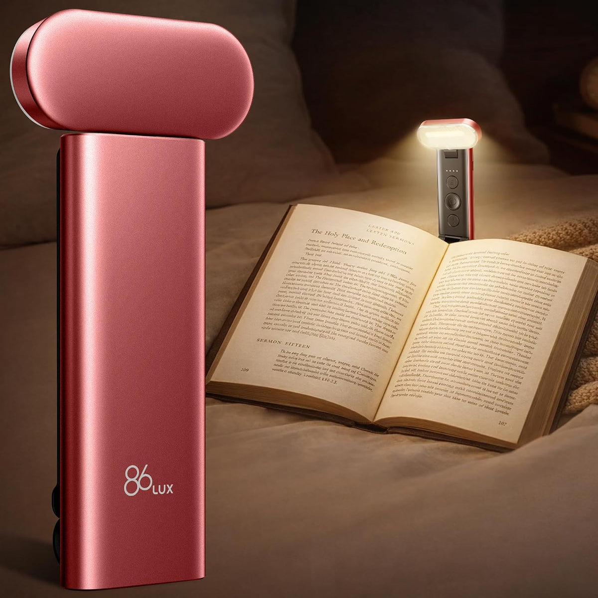 86lux Book Light, Rechargeable Reading Light for Book in Bed