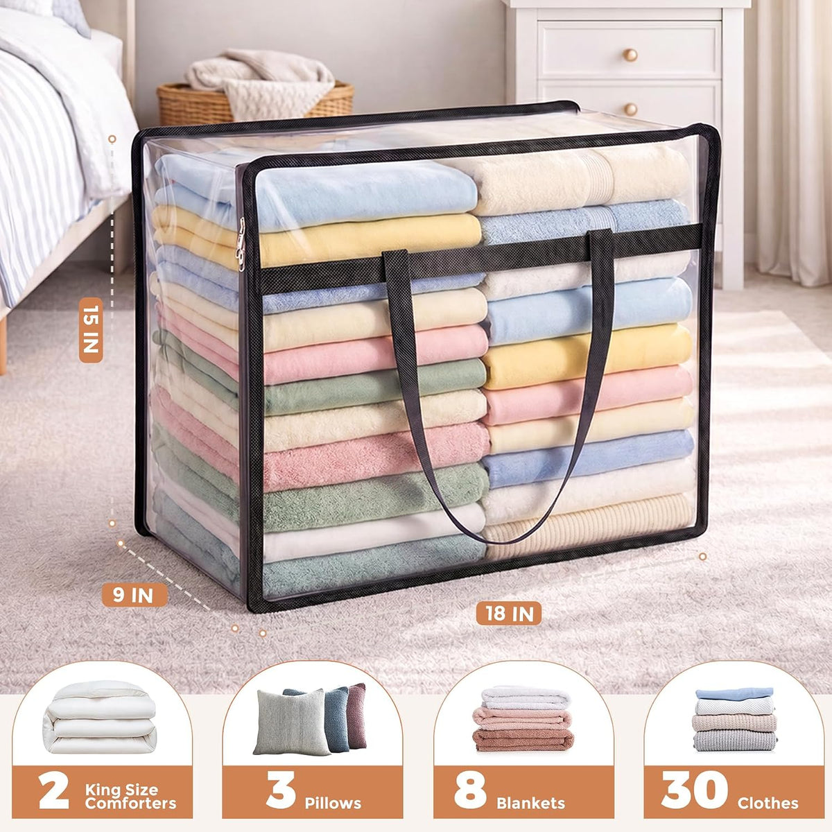 Clear Storage Bags for Clothes, 45L Closet Organizers and Storage