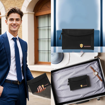 3 Pcs Fireproof Waterproof Document Bag(2000℉), Fire and Water Resistant Safe Zipper Storage Organizer Pouch for A4 A5 Documents Holder, Cash, Passport, Tablet, Laptop, File, Jewelry,(Black)