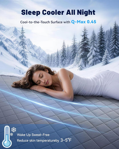 Cooling Mattress Pad for Hot Sleepers Noiseless Mattress Protector Bed Cooling Pad 3X Breathable Mattress Topper Q-Max 0.45 Cool Touch, 3D Mesh Deep Pocket Bed Cooling Cover Grey Full