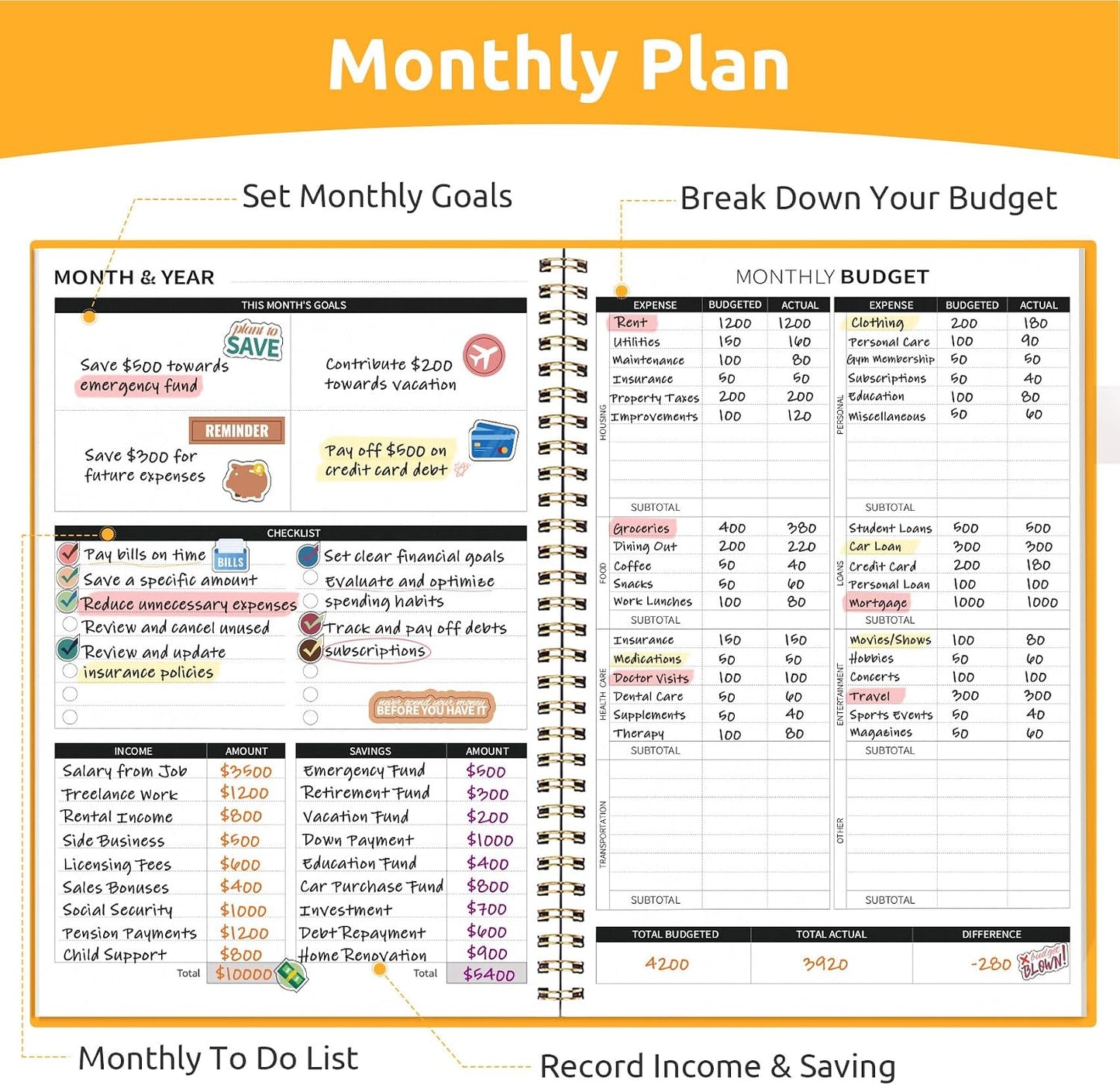 Budget Planner - Monthly Budget Book with Expense Tracker Notebook, Undated Bill Organizer & Finance Planner to Take Control of Your Money, Account Book to Manage Your Finances-Pink