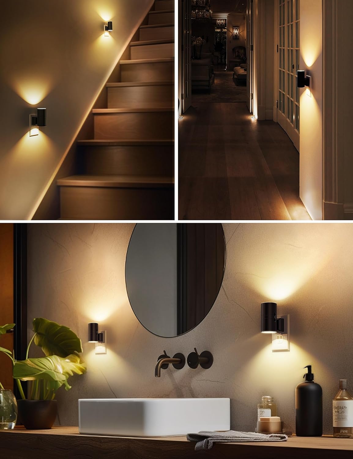L LOHAS LED Night Light, Amber Nightlight, Dimmable Night Light, Light Sensor, Yellow Nightlight, 0-100LM, Sleep Light for Kids, Soft & Warm Light for Bedroom, Bathroom, 2 Pack