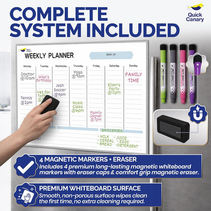 Monthly Magnetic Calendar for Refrigerator - 17x12” Stain-Resistant Dry Erase Fridge Calendar Whiteboard with Large Writing Space for Schedules, Chores & Meals - With 4 Markers & Eraser - Sunday Start