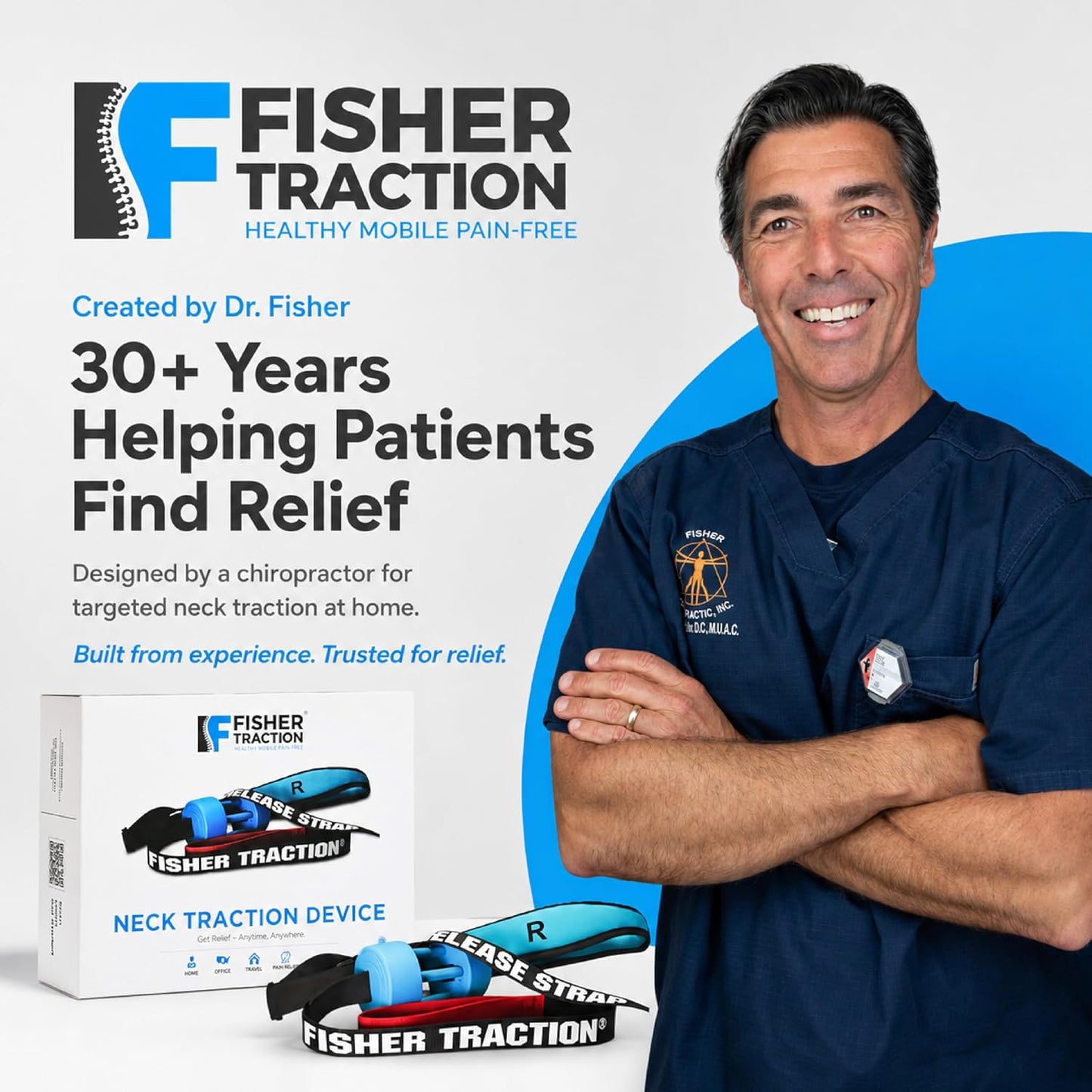 Fisher Traction Lower Back Decompression Device – Lumbar Traction for Spinal Decompression – Patented Stretcher Strap Release for Spinal Rehydration – Lightweight & Portable (Under 230 lbs)