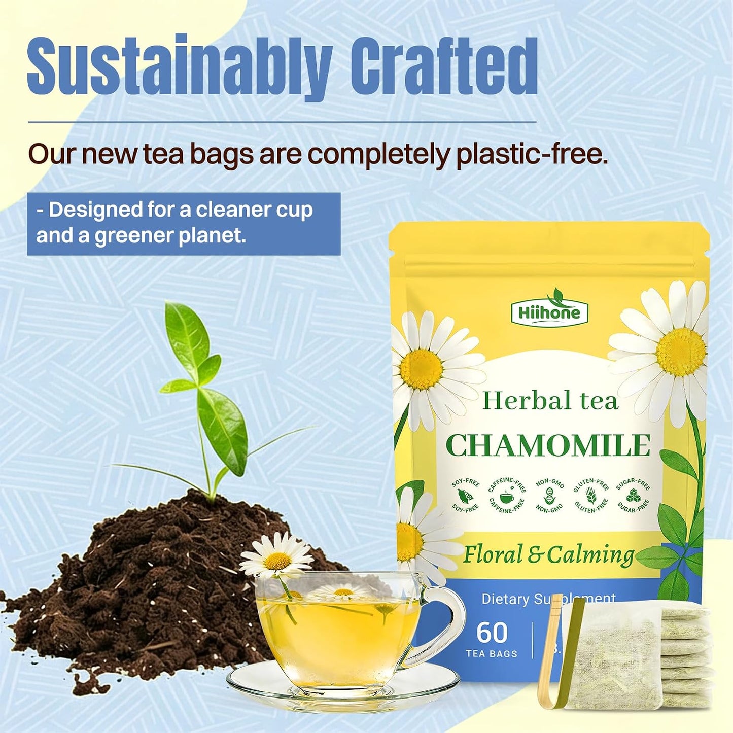 Hiihone Lemon Balm Tea Bags 20 Count – Pure & Natural Lemon Balm Tea, Caffeine-Free Herbal Tea, Calming & Soothing, Non-GMO, Fresh Citrusy Flavor