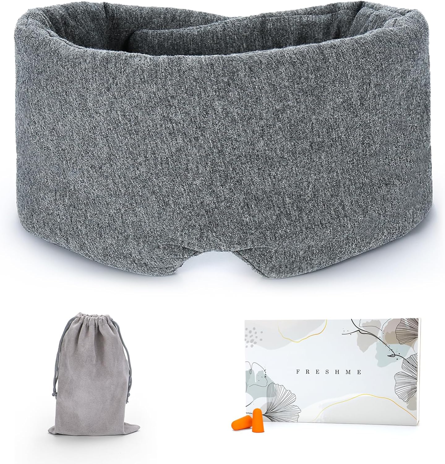 FRESHME Cotton Sleep Eye Mask for Men - Upgrade Design Blackout Side Sleeper Eyes Cover for Night Sleeping, Large Size Wide Soft Travel Airplane Blindfold with Adjustable Velcro Strap for Work Nap