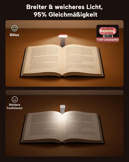 86lux Book Light, Rechargeable Reading Light for Book in Bed