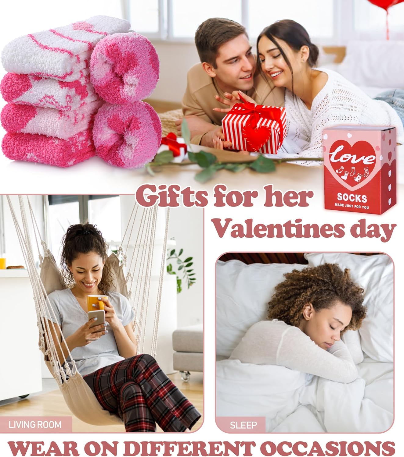 SDBING Fuzzy Socks for Women Soft Fluffy Home Sleeping Socks Cozy Warm Slipper Socks 6 or 5 Pairs