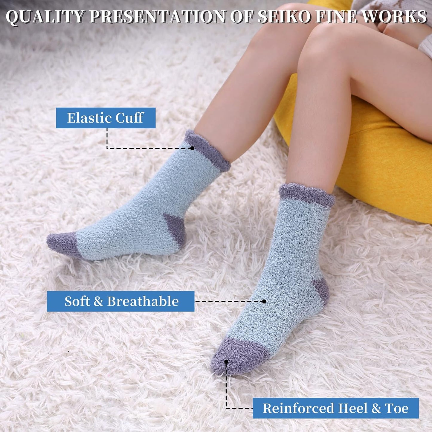 SDBING Fuzzy Socks for Women Soft Fluffy Home Sleeping Socks Cozy Warm Slipper Socks 6 or 5 Pairs