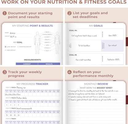 Clever Fox Fitness & Food Journal – Nutrition & Workout Planner for Women & Men – Diet & Gym Exercise Log Book with Calendars, Diet & Training Trackers - Undated, A5 Size, Hardcover (Forest Green)