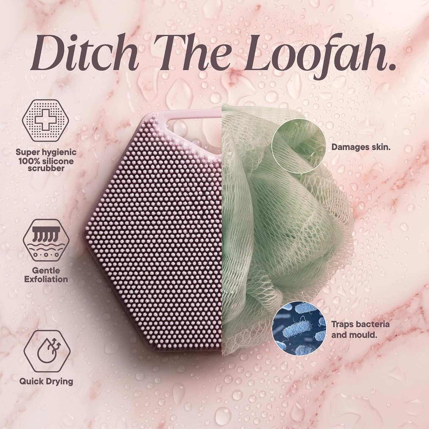 TOOLETRIES Premium Silicone Body Scrubber 2.0, Hygienic Loofah Alternative, Exfoliating Shower Scrubber for Sensitive Skin, Quick Drying & Long-Lasting Bathroom Essentials for Men & Women - Charcoal