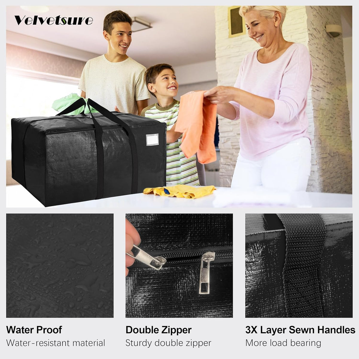 VELVETSURE Heavy Duty Extra Large Moving Bags W/Backpack Straps - Strong Handles & Zippers, Storage Totes For Space Saving, Fold Flat, Alternative to Box and Bin (Set of 6, Multicolor)