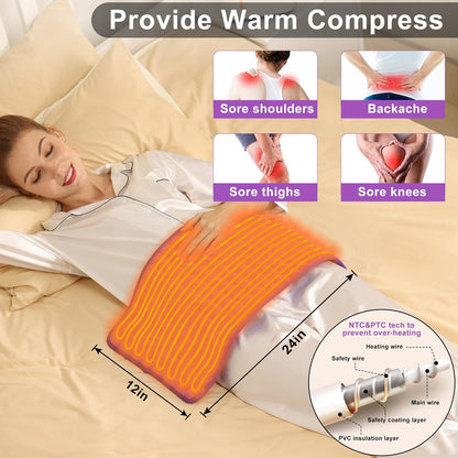 Heating Pad Electric Heat Pad, Hot Heated Pad,Multiple Temp and Timer Settings,Suitable for Shoulders, Neck, arms, Abdomen, Back, Legs, etc. (Silver Gray, 24"X12")