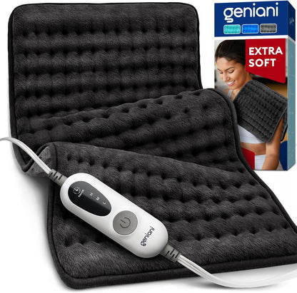 GENIANI Electric Heating Pad for Back Pain & Cramps Relief, Electric Throw, Self Care Gifts for Women, Heating Pad for Neck & Shoulder, Machine Washable Microplush, Auto Shut Off (12"x24", Tabby Gray)