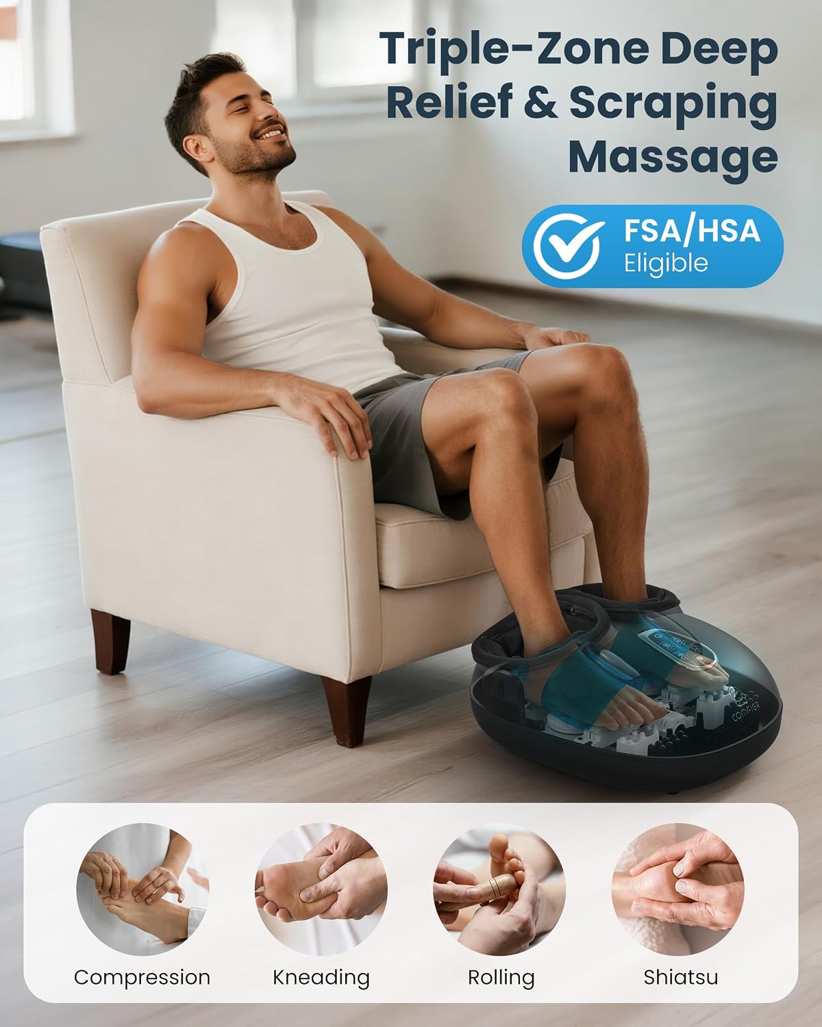 COMFIER [2026 Gift for Men,Women,Shiatsu Foot Massager with Fast Heat,Kneading Rolling Compression,Extra Vibration, FSA Eligible HSA Store, Plantar Fasciitis,Neuropathy Pain, Bigger Size 13IN