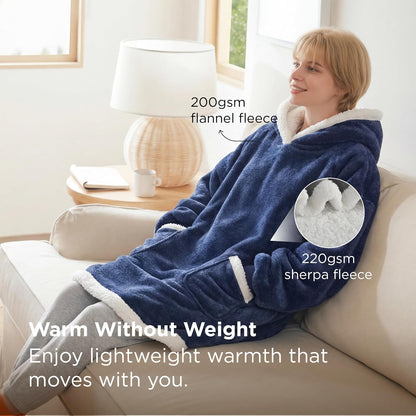 Bedsure Blanket Hoodie, Wearable Blanket Hoodie as Gifts for Mom, Birthday Gifts for Women Kids Teens Mother's Day Sherpa Sweatshirt, Grey, Standard