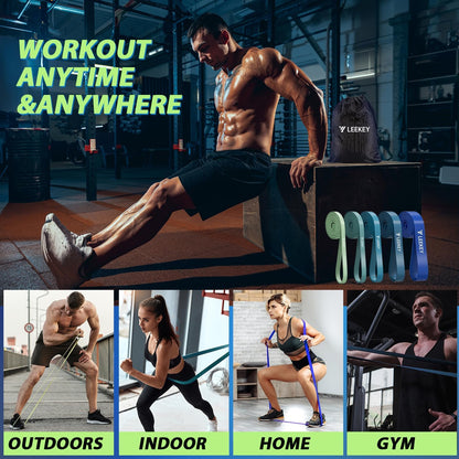 LEEKEY Pull Up Assistance Bands,5-125LB Resistance Bands with Grip、Door Anchor、Gym Bag - Exercise Bands for Full-Body Training, Fitness, Physical Therapy -USA Original Patent