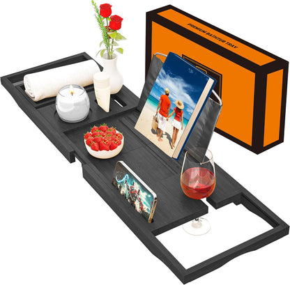 Premium Bamboo Bathtub Tray Caddy - Bath Tub Tray Table for Bathtub - Bath Caddy Tray for Bathtub, Expandable Size, Fits Most Bath Tubs