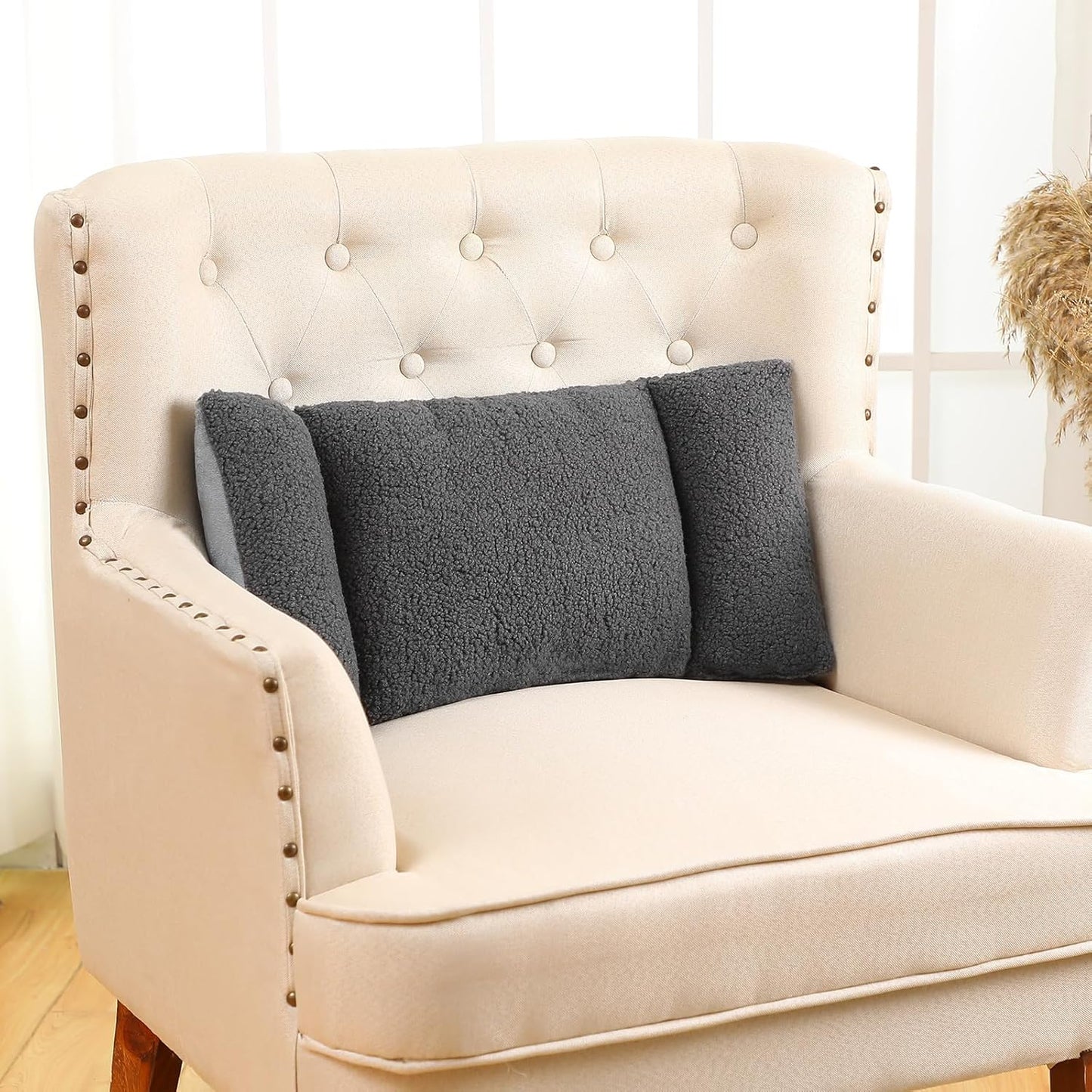 Queekay Fleece Lumbar Support Pillow 3 Section Back Pillow Office Chair for Back Support Comfortable Lumbar Cushion for Car Seat Pain Relief Sofa Rest(Gray)