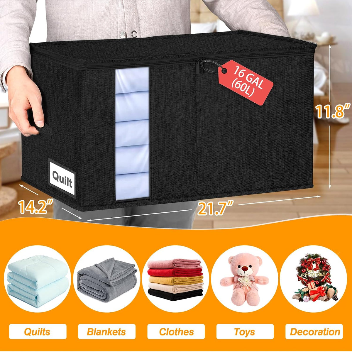 90L Rigid-Structured King Size Comforter Storage Bag, 2 Pack, Gray