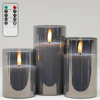 ANGELLOONG Flickering Flameless Candles, Realistic Battery Operated Candles with Remote and Timer, Set of 3 LED Candles for Fall Room Home Wedding Decor Centerpieces Table Party Christmas Decorations