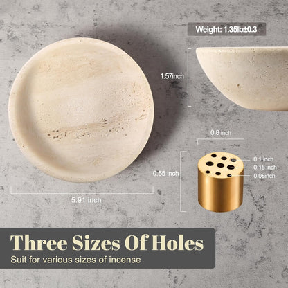 Koville Natural Marble Incense Holder, Incense Holder for Sticks with 9 Holes, Handmade Incense Burner Ash Catcher for Meditation Yoga SPA, Balsam Fir/Palo Santo/Sage/Cone (White)