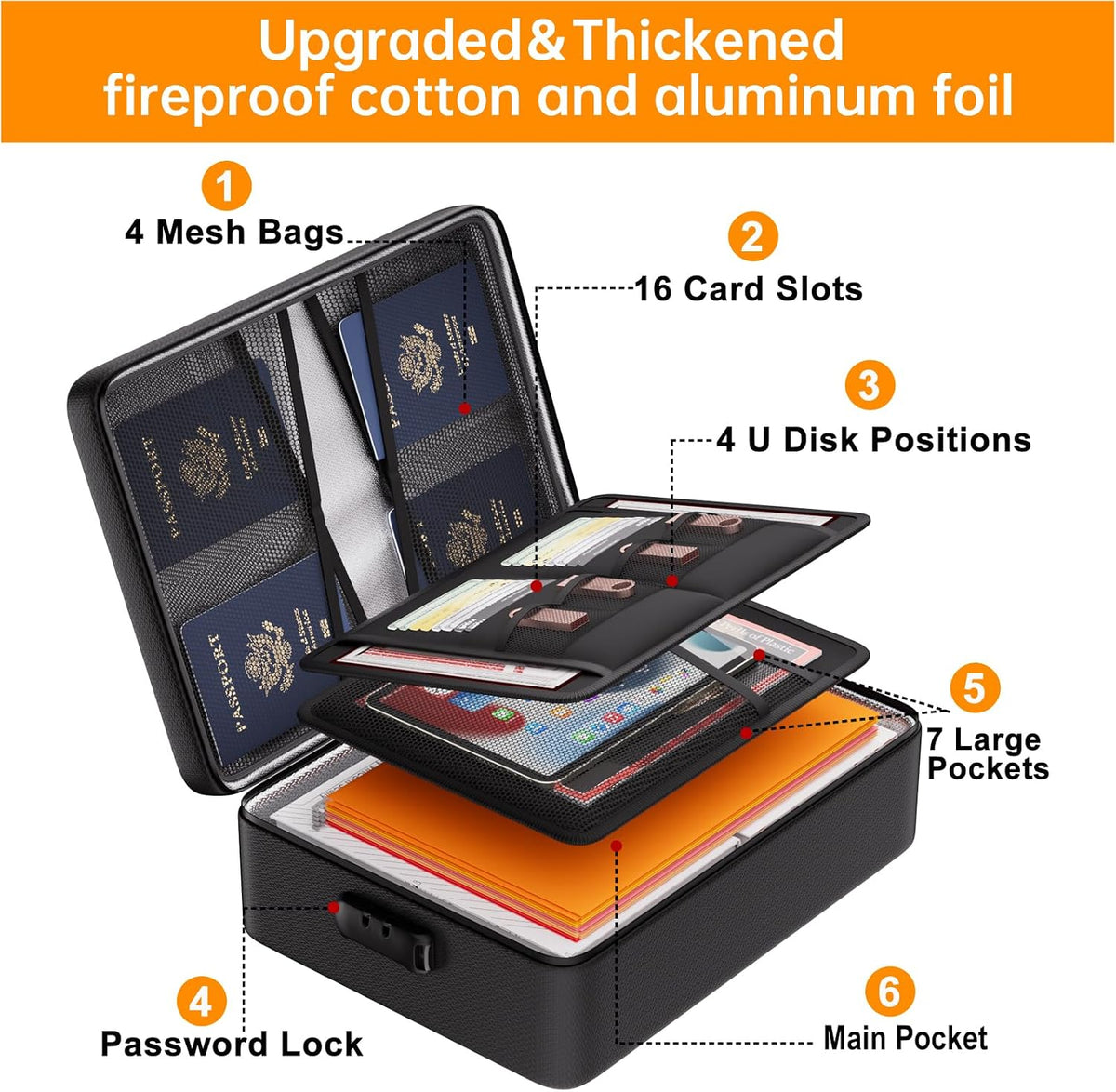 DocSafe 5200°F Fireproof Document Organizer Box with Lock, Heat Insulated