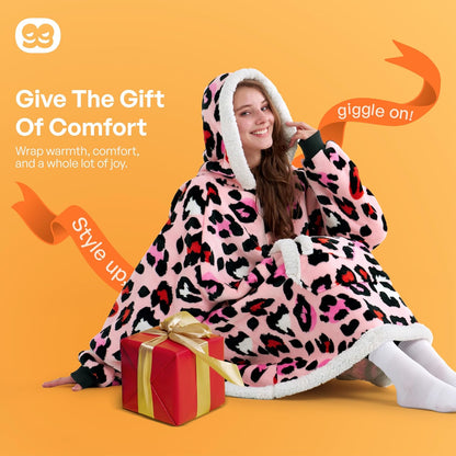 Giggling Getup Wearable Blanket Hoodie for Adults Gifts for Teen Girls Sister Women Sherpa Fleece Printed Hooded Blanket Sweatshirt Warm Cozy with Pocket & Sleeves Beige Cat