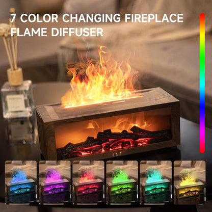 TMEHM Fireplace Flame Air Diffuser Humidifier,7 Colors Aromatherapy Essential Oil Diffuser,Ultrasonic Aroma Humidifier with Timer for Home,Bedroom,Office,Yoga (Black)