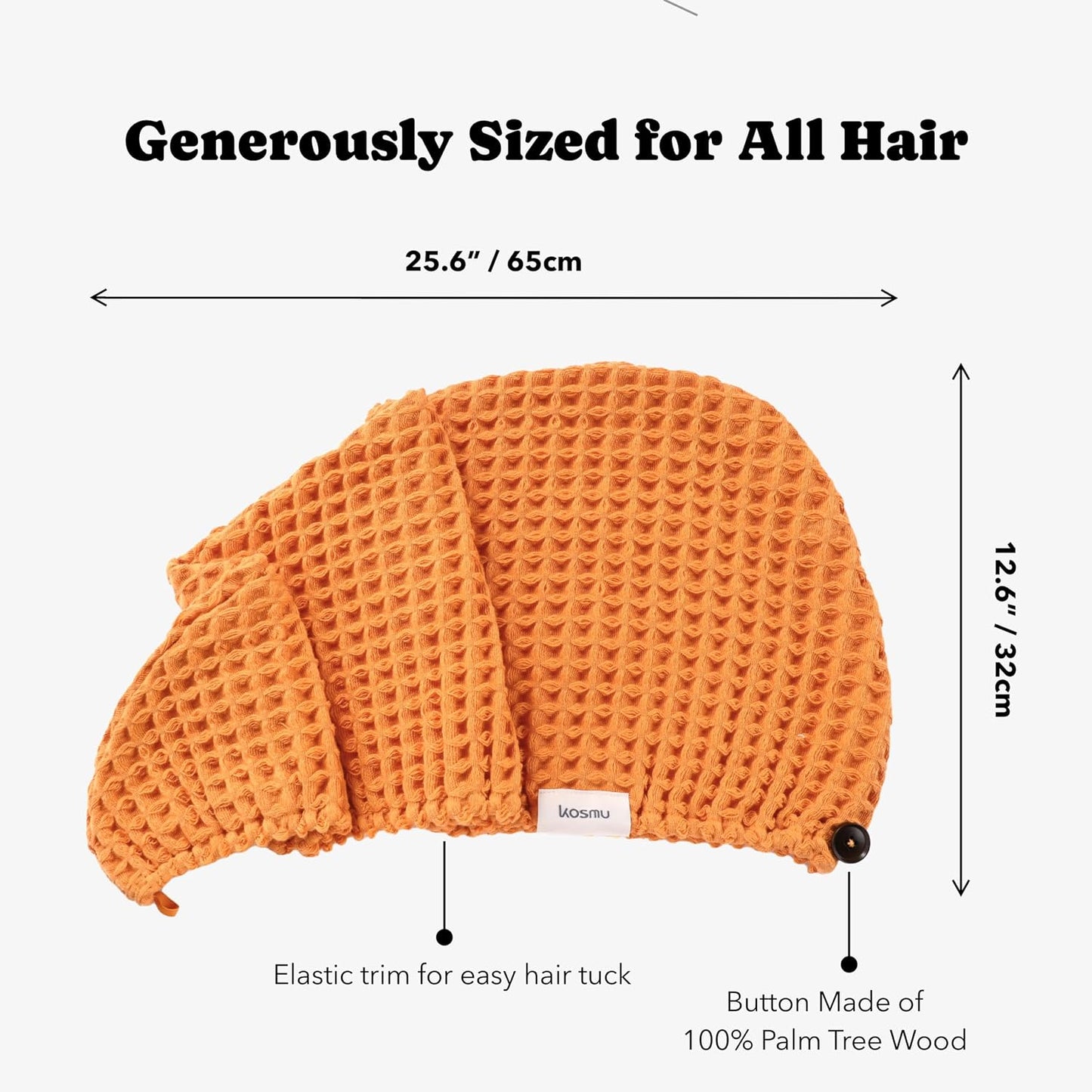 Luxury Organic Japanese Cotton Hair Drying Waffle Towel Wrap for Women | Absorbent, Quick-Dry Head Turban for Shower, Sauna, Spa | Extra Large for Long, Curly, Straight Hair With Button (White, 1 Pc)