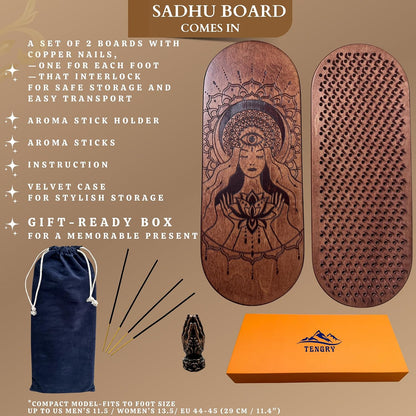 TENGRY Sadhu Board, Specially Crafted Copper Nails, 0,39 In (10 mm), Light Foot Board, Wooden Nail Boards for Feet, Acupuncture, Acupressure Mat, Nail Board, Yoga Gift