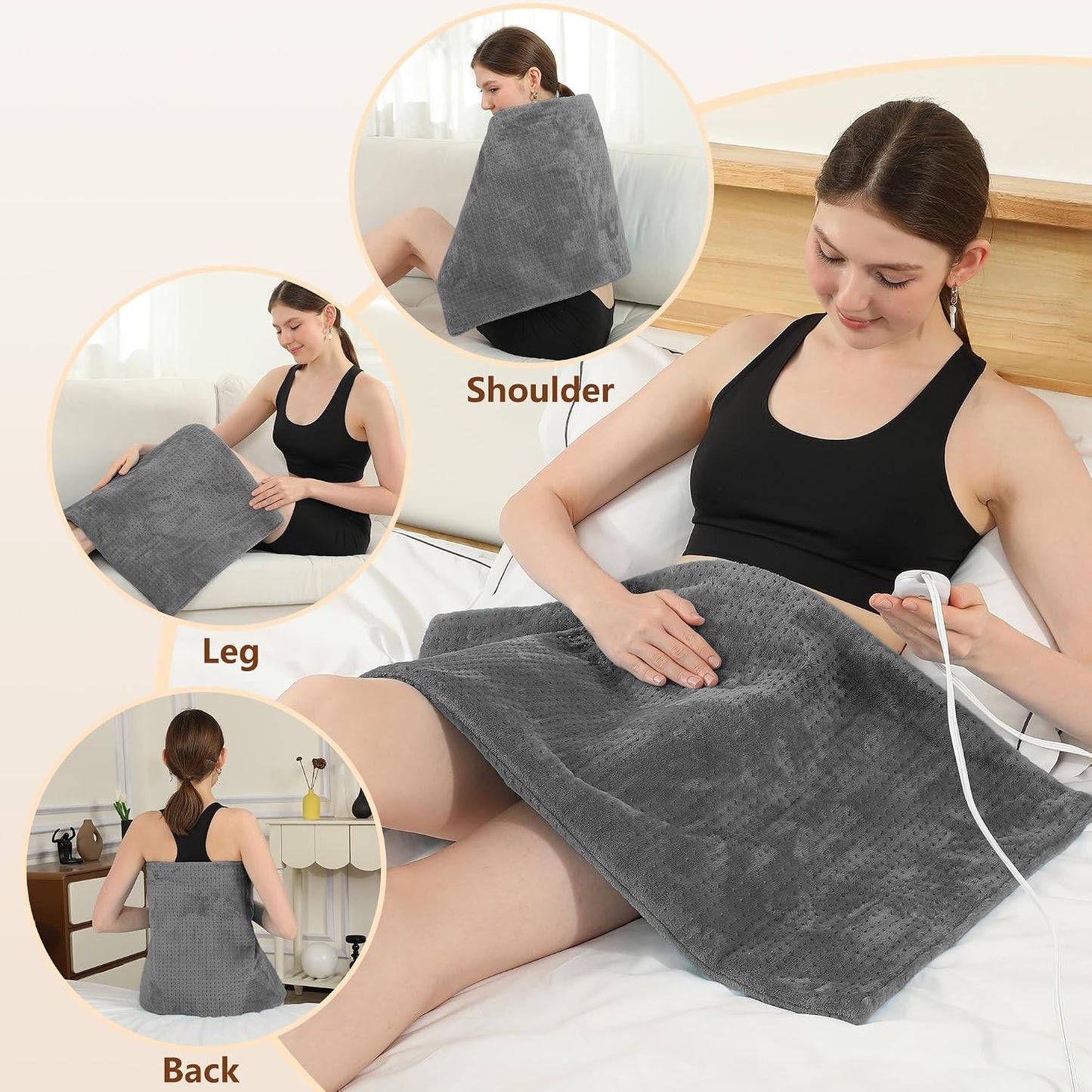 Electric Heating Pad HSA Eligible, Heated Pad for Back Neck Shoulder Pain Relif, Heating Pad for Period Cramps with 2H Auto Shut Off and 4 Heating Levels, 12"x24" Dark Grey