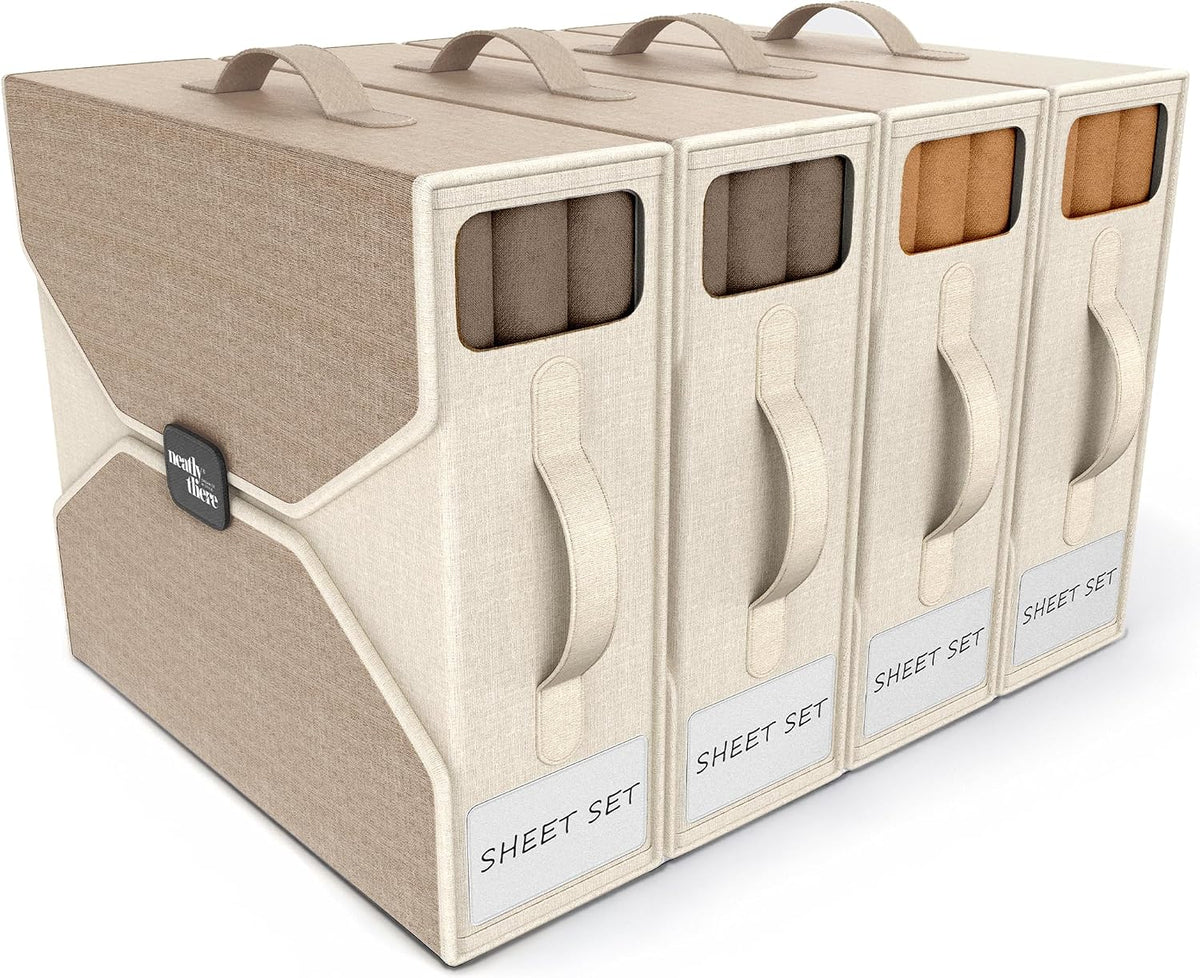 Bed Sheet Organizers - Foldable Bedsheet Organizers and Storage, Sheet Organizers for Linen Closet, Sturdy Sheet Organizer Storage with Window and Labels, Fits King/Queen Bed, Towels & Blankets