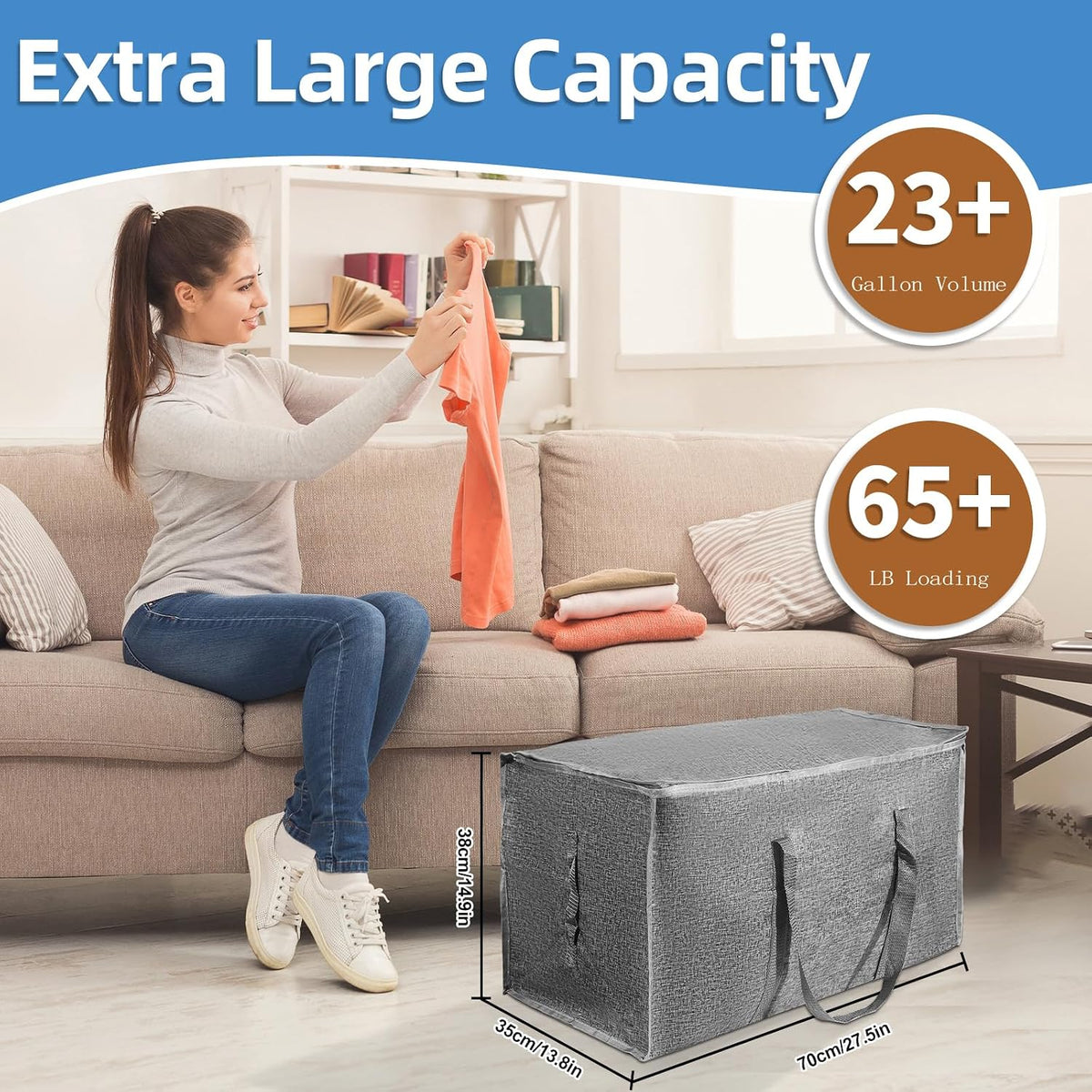 Moving Bags Extra Large - Heavy Duty Storage Totes with Wrap-Around Handles & Reinforced Zippers - Foldable Moving Box Alternative, Water-Resistant for Dorm, Closet & Under Bed Storage (Clear)