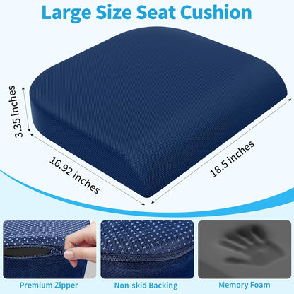 TranquilRelax Large Seat Cushion, Memory Foam Cushion for Long Sitting Hours on Office Chair, Car Seat, Non-Slip Chair Pad for Sciatica, Coccyx, Tailbone Pain Relief & Post-Surgery Recovery (Black)