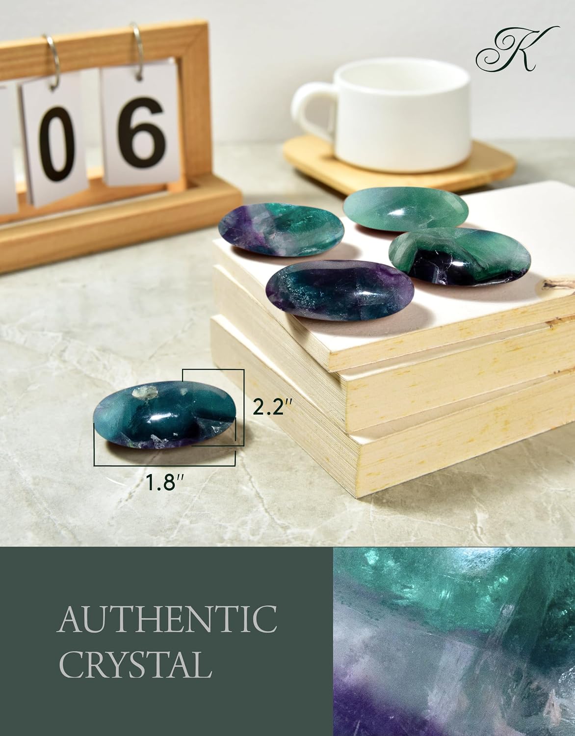 KALIFANO Palm Stone with Healing & Calming Effects - AAA+ Grade High Energy Worry Stone with Information Card - Reiki Crystal Used for Courage (Family Owned and Operated)