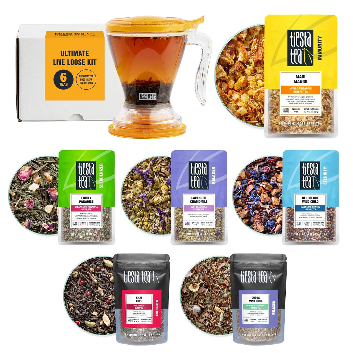 Tiesta Tea Premium Starter Loose Leaf Sampler Kit - Classic Tea Blends