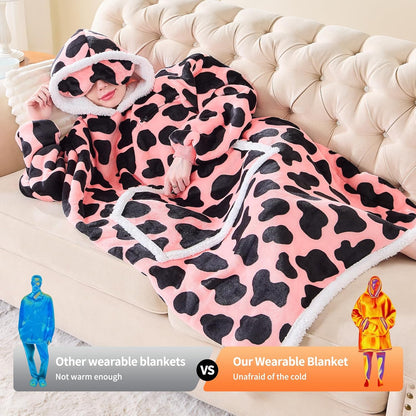 IFNOW Wearable Blanket Hoodie, Oversized Sherpa Fleece Hooded Blanket Sweatshirt with Eye Mask and Pocket, Comfy Long Flannel Blanket for Adults Men,Gifts for Women Mom Girlfriend,MoonFace