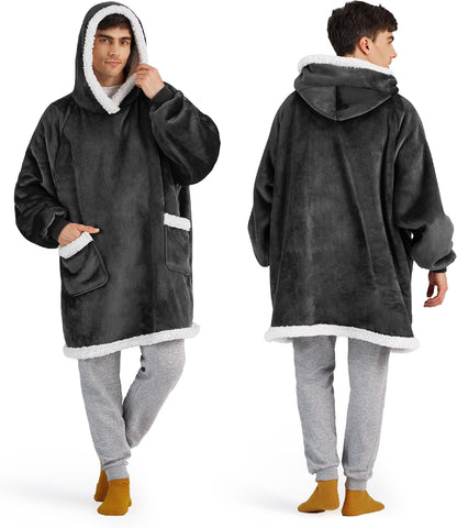 Bedsure Blanket Hoodie, Wearable Blanket Hoodie as Gifts for Mom, Birthday Gifts for Women Kids Teens Mother's Day Sherpa Sweatshirt, Grey, Standard