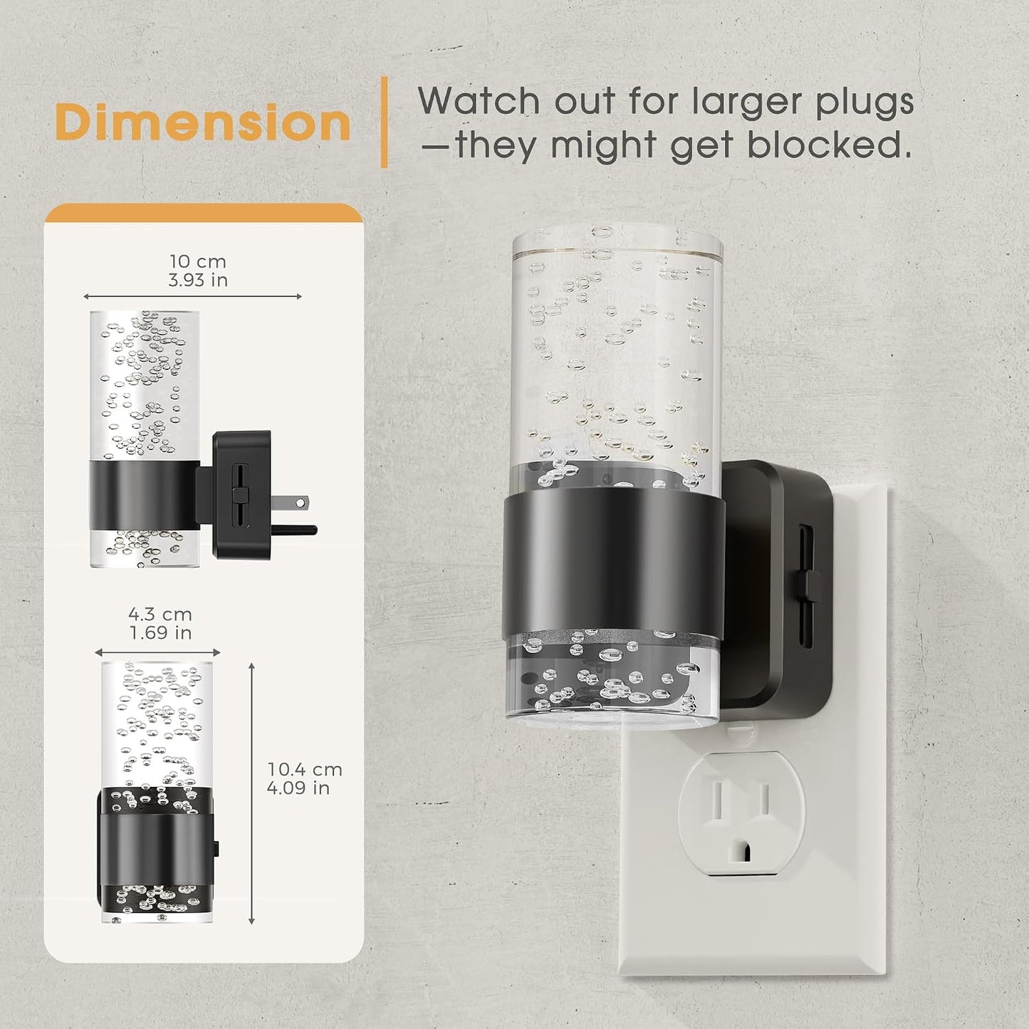 Briignite Night Lights Plug into Wall, Modern LED Night Light Plug in, Dusk to Dawn Sensor,Amber Night Light 0-100LM Adjustable Brightness, Dimmable NightLight for Hallway, Bedroom, Stairway, 2 Pack