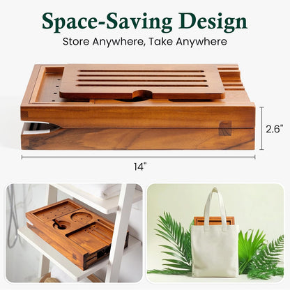 Bamboo Bathtub Tray, Bath Caddy with Wine Glass Holder, Phone Dock & Book Stand | Hands-Free Reading & Ultimate Spa Relaxation Experience-Brown